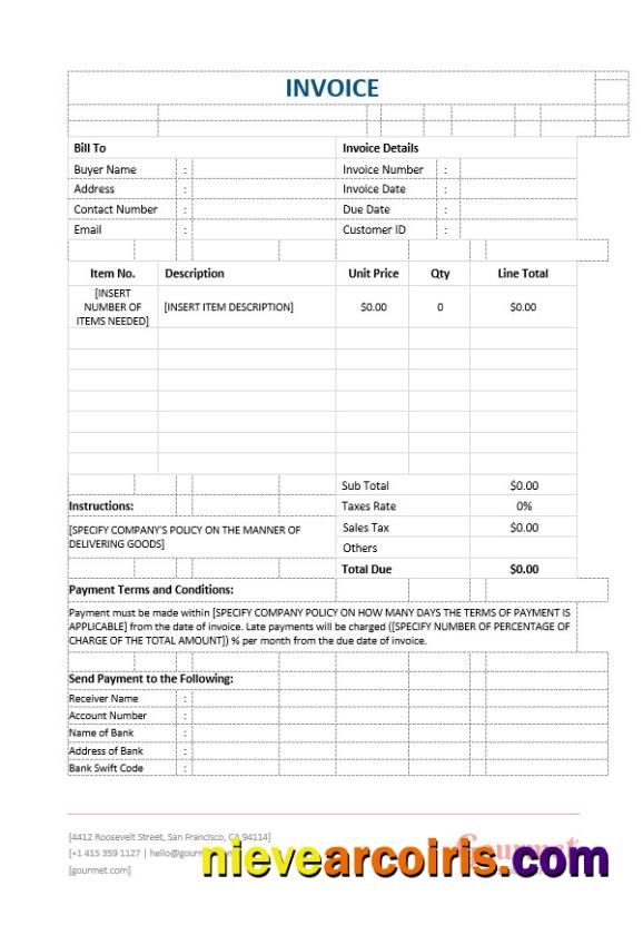 Restaurant Blank Invoice